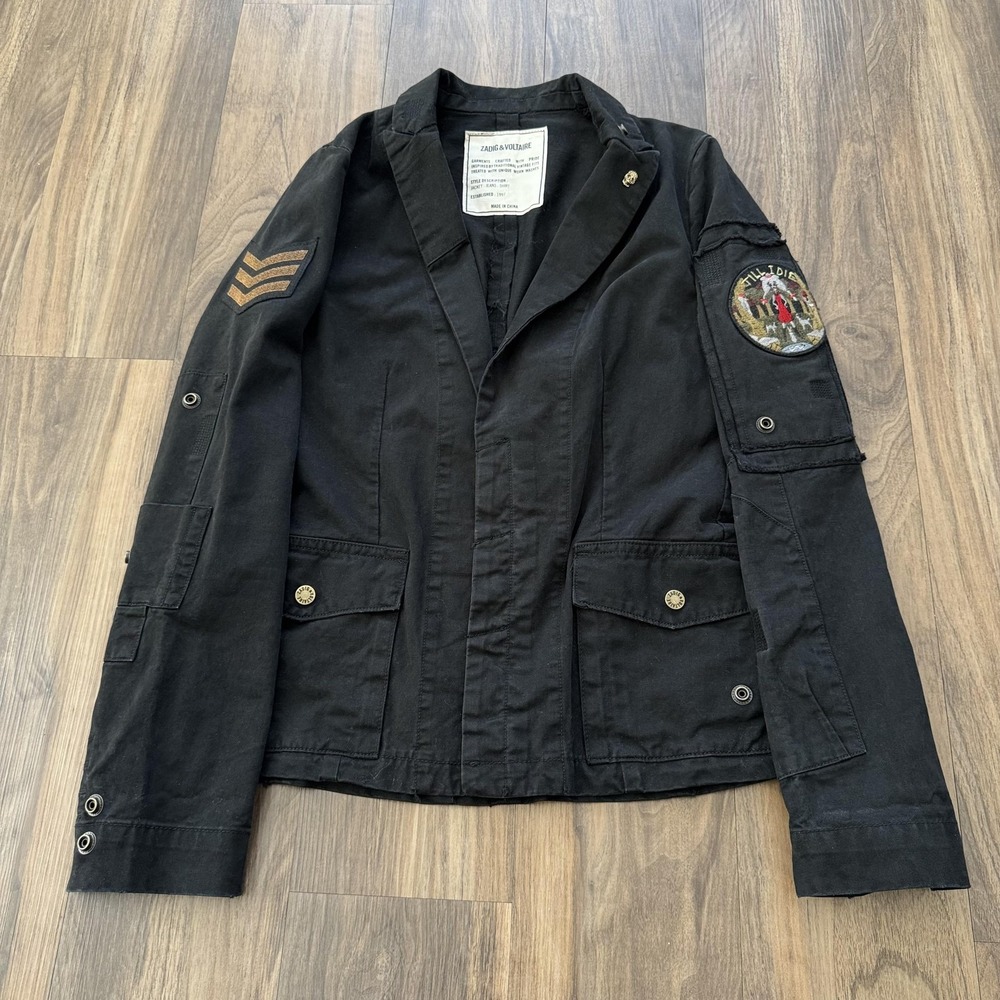 Zadig & Voltaire Jacket Womens Small Black Virginia Grunge Military Blazer Patch